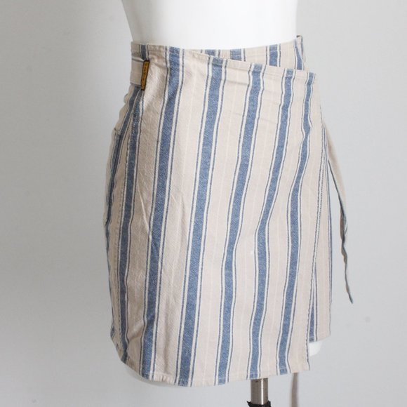 Armani Jeans Wrap Skirt Cotton Ramie Linen Blend Striped - Picture 2 of 8